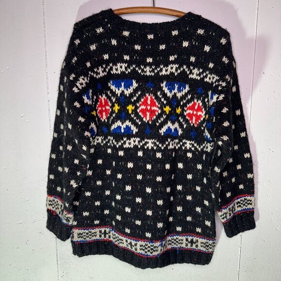 Vintage 90s Liz Claiborne Sport Chunky Fair Isle Colorful Wool Sweater Size S - Picture 2 of 9